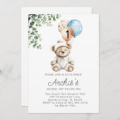 Invitation d'anniversaire de l'ours de verdure, pr (Devant / Derrière)