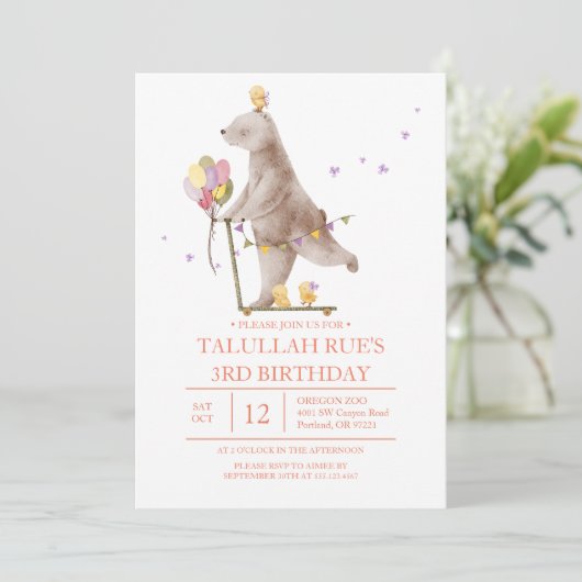 Invitation d'anniversaire de l'ours doux (Debout devant)