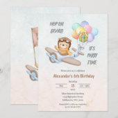 Invitation d'anniversaire de l'ours pilote Teddy (Devant / Derrière)