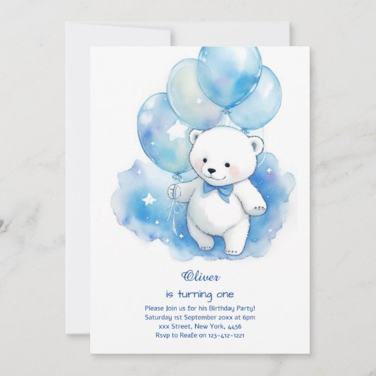 Invitation d'anniversaire de l'ours polaire (Devant)