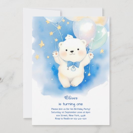 Invitation d'anniversaire de l'ours polaire (Devant)