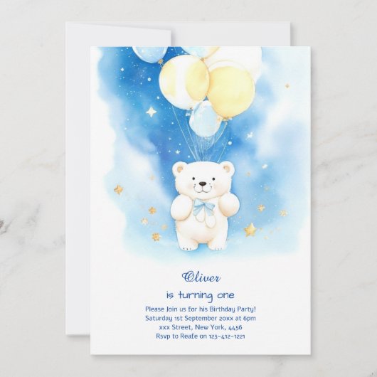 Invitation d'anniversaire de l'ours polaire (Devant)