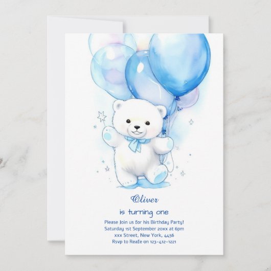 Invitation d'anniversaire de l'ours polaire (Devant)