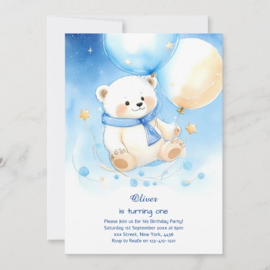 Invitation d'anniversaire de l'ours polaire (Devant)