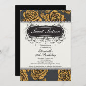 Invitation d'anniversaire de l'Rose Vintage (Devant / Derrière)