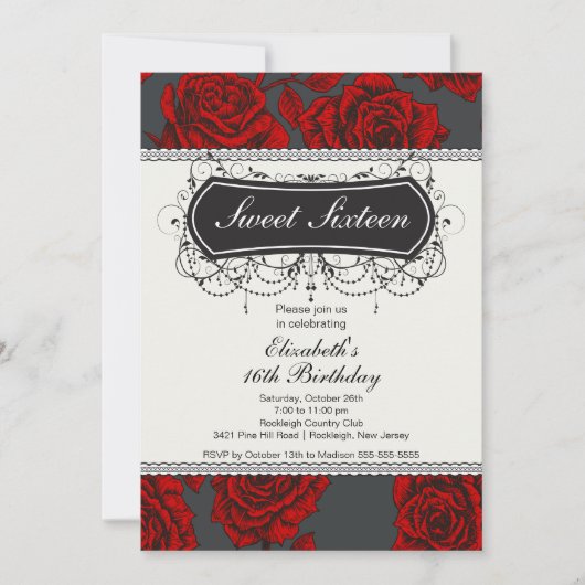 Invitation d'anniversaire de l'Rose Vintage (Devant)