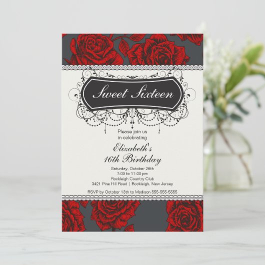 Invitation d'anniversaire de l'Rose Vintage (Debout devant)