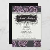 Invitation d'anniversaire de l'Rose Vintage (Devant / Derrière)