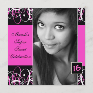 Invitation d'anniversaire de l'Sweet sixteen noir