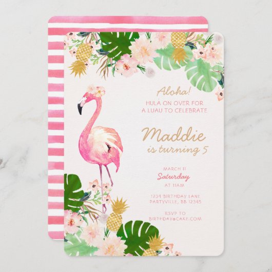 Invitation d'anniversaire de Luau (Devant / Derrière)