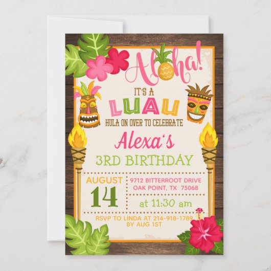 Invitation d'anniversaire de Luau (Devant)