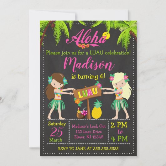 Invitation d'anniversaire de Luau Aloha Invitation (Devant)
