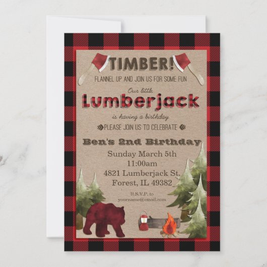 Invitation d'anniversaire de Lumberjack (Devant)