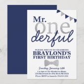 Invitation d'anniversaire de M. Onederful (navy & (Devant / Derrière)