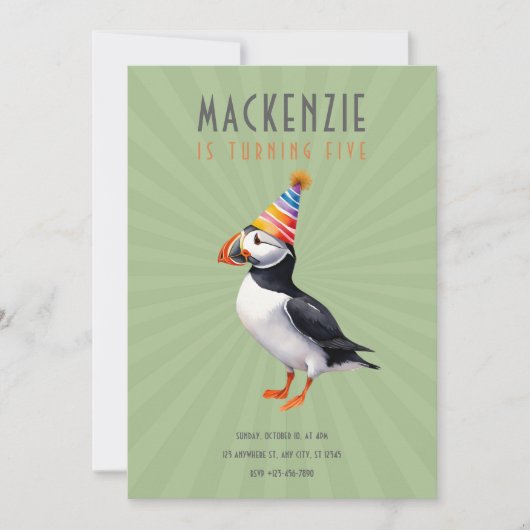 Invitation d'anniversaire de macareux (Devant)