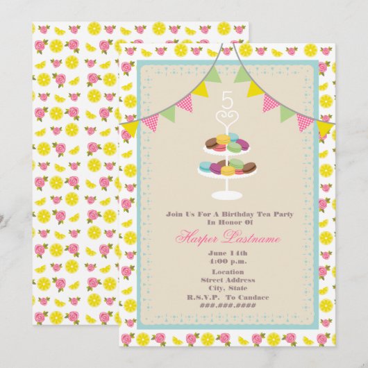 Invitation d'anniversaire de Macarons de Français (Devant / Derrière)