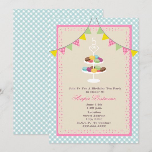 Invitation d'anniversaire de Macarons de Français (Devant / Derrière)