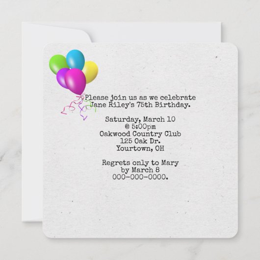 invitation d'anniversaire de machine à écrire vint (Dos)