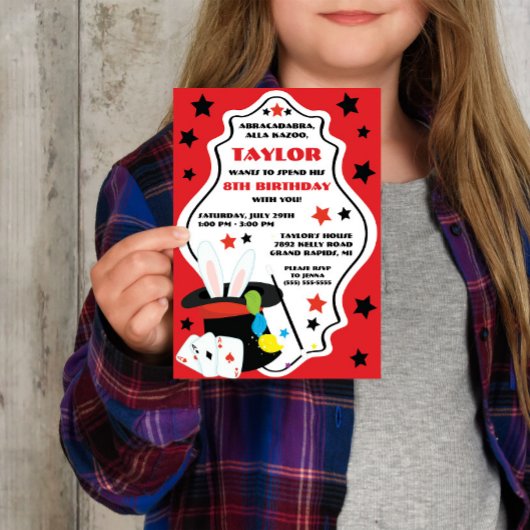 Invitation d'anniversaire de magicien, spectacle d