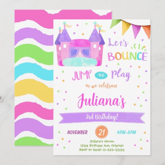 Invitation d'anniversaire de maison gonflable colo (Devant / Derrière)