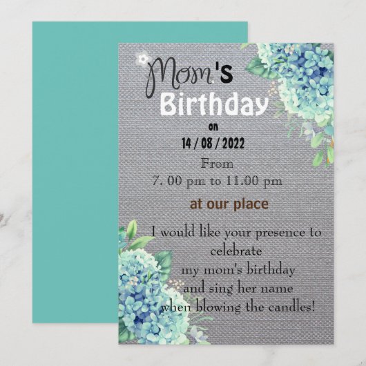 Invitation d'anniversaire de maman (Devant / Derrière)