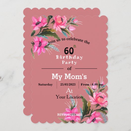 Invitation d'anniversaire de maman (Devant / Derrière)