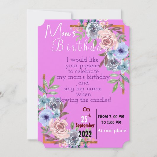 Invitation d'anniversaire de maman (Devant)