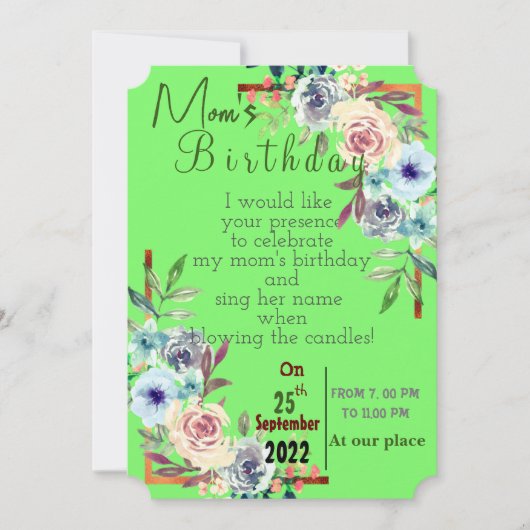 Invitation d'anniversaire de maman (Devant)