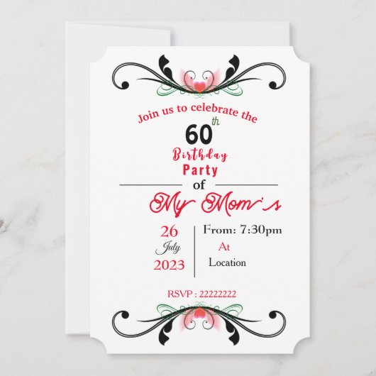 Invitation d'anniversaire de maman (Devant)