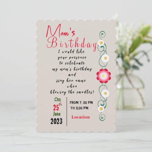 Invitation d'anniversaire de maman (Debout devant)