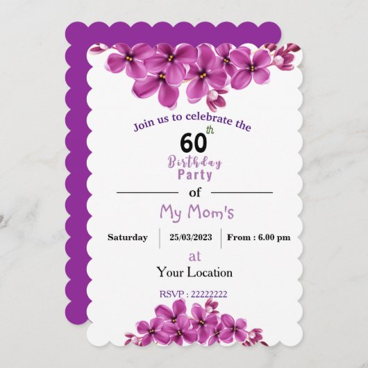 Invitation d'anniversaire de maman (Devant / Derrière)