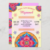 Invitation d'anniversaire de Mandala colorée (Devant / Derrière)