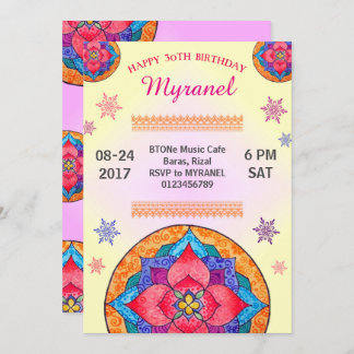 Invitation d'anniversaire de Mandala colorée