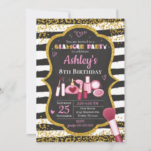Invitation d'anniversaire de maquillage / Fête du  (Devant)