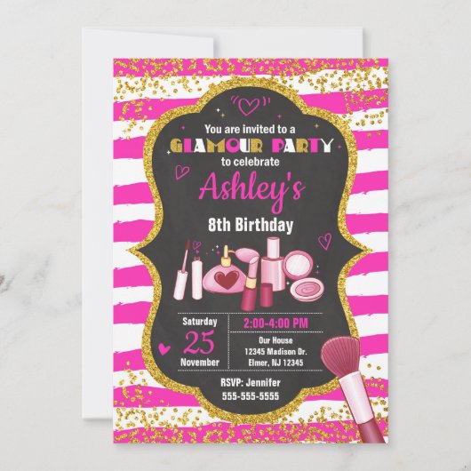 Invitation d'anniversaire de maquillage / Fête du  (Devant)