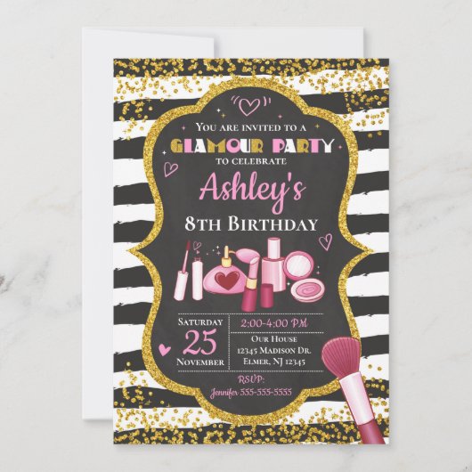 Invitation d'anniversaire de maquillage / Fête du (Devant)