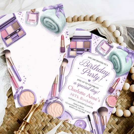 Invitation d'anniversaire de maquillage Glam lavan