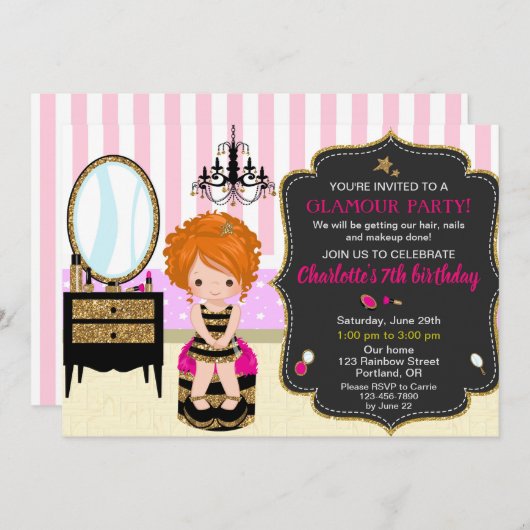 Invitation d'anniversaire de maquillage Poussette  (Devant / Derrière)