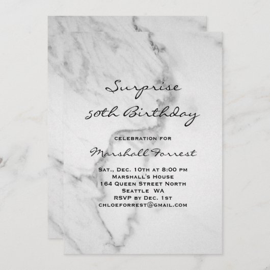 Invitation d'anniversaire de marbre (Devant / Derrière)