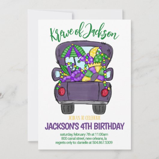 Invitation d'anniversaire de Mardi Gras (Devant)