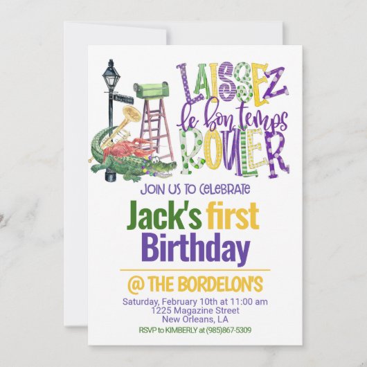 Invitation d'anniversaire de Mardi Gras (Devant)