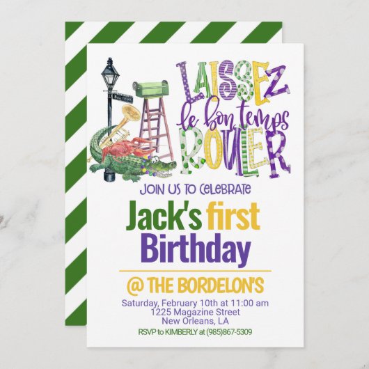 Invitation d'anniversaire de Mardi Gras (Devant / Derrière)