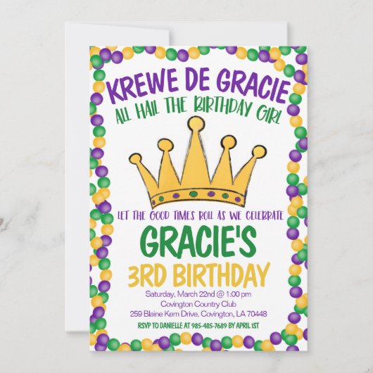 Invitation d'anniversaire de Mardi Gras (Devant)