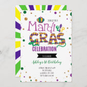 Invitation d'anniversaire de Mardi gras (Devant / Derrière)