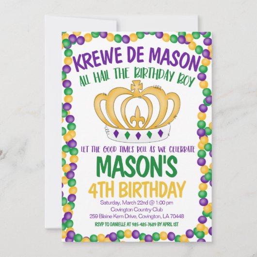 Invitation d'anniversaire de Mardi Gras (Devant)