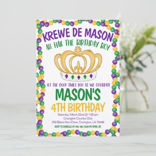 Invitation d'anniversaire de Mardi Gras (Debout devant)