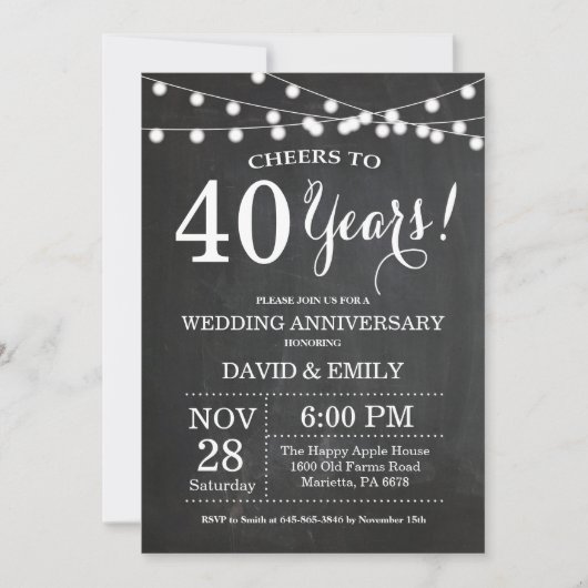 Invitation d'anniversaire de mariage 40 ans Tablea (Devant)