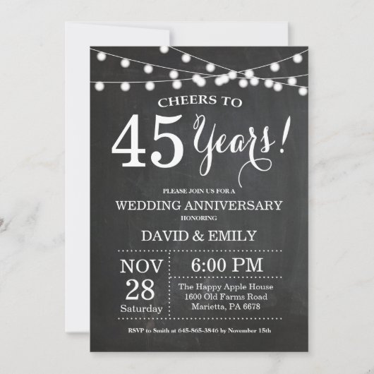 Invitation d'anniversaire de mariage 45 ans Tablea (Devant)