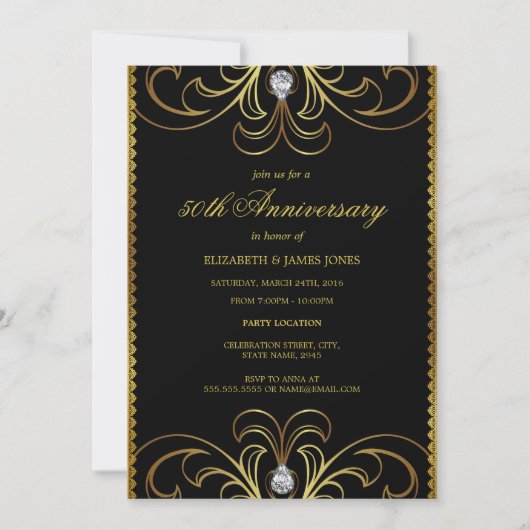 Invitation d'anniversaire de mariage 50 ans Black (Devant)