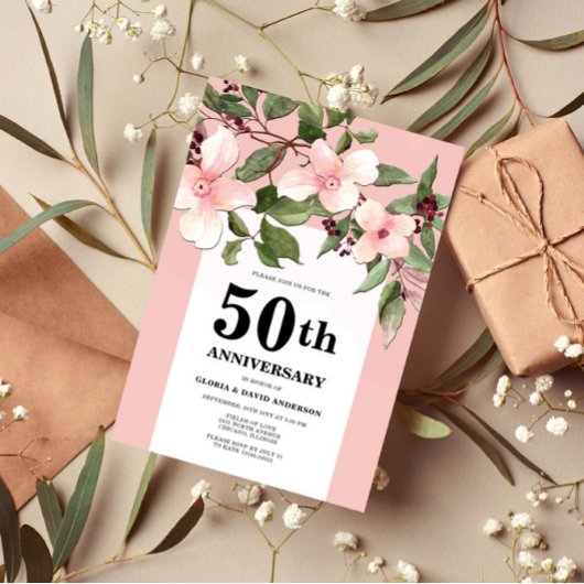 Invitation d'anniversaire de mariage 50 ans Fleurs